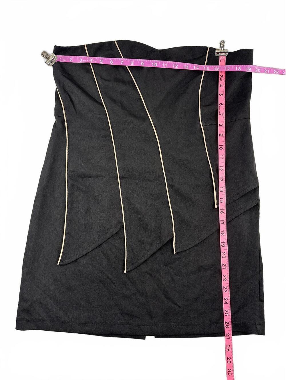 Dots Black Strapless Asymmetrical Mini Dress with Cream Piping Y2K Party - Picture 4 of 8
